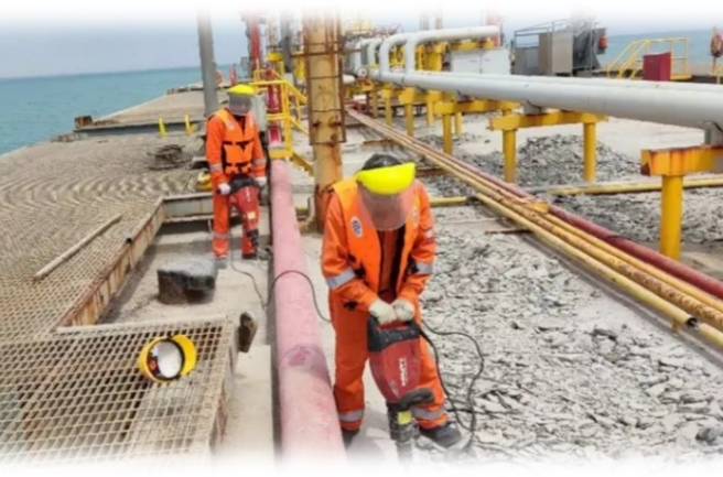 Workers on jetty